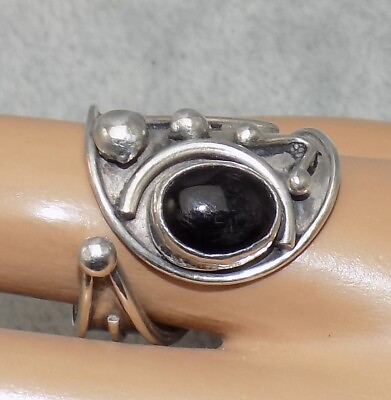 #ad Estate Sterling Wide Band Black Stone Bead Accent Ring $25.00