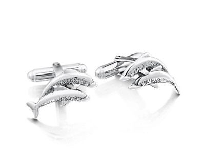 #ad Unique Handmade Double Dolphin Design In Pure 935 Argentium Silver Men Cufflinks $260.00