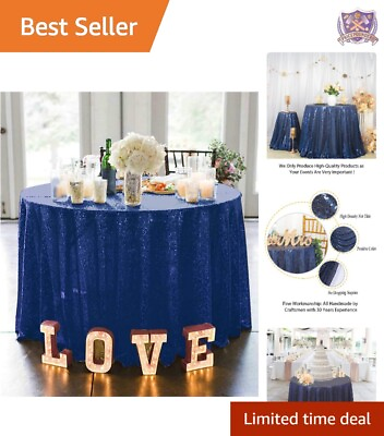 #ad Sparkle Navy Blue Sequin Tablecloth Elegant Round Table Cover 120 Inch $69.32