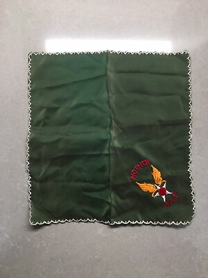 #ad Vintage 1940#x27;s WWII AAF quot;Motherquot; Green Silk Embroidered Handkerchief $15.80