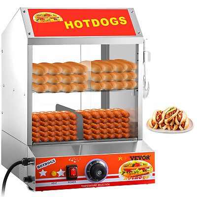 #ad VEVOR 500W Commercial Hot Dog Steamer 2 Tier Electric Bun Warmer W Slide Doors $175.99