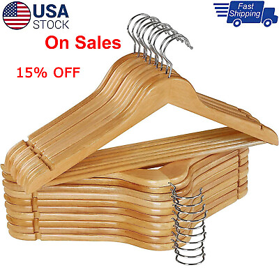 #ad 5 20 Pack Wooden Hangers Suit Hangers Premium Natural Finish Cloth Coat Hangers $6.26