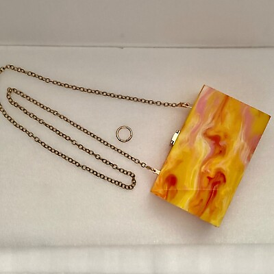 #ad Small Acrylic Resin Box Purse Handbag Yellow Orange Red $39.00