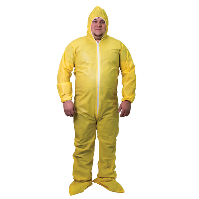 #ad Shieldtech 55 Yellow Chemical Disposable Coverall Suit Hood amp; Boots 3XL 25 CASE $167.98