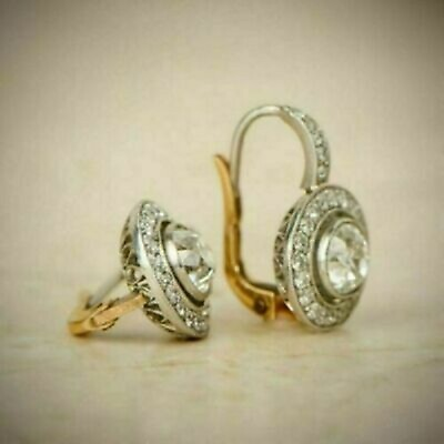 #ad 4Ct Lab Created Round Diamond Women#x27;s Deco Earrings 14K White Yellow Gold Over $32.20