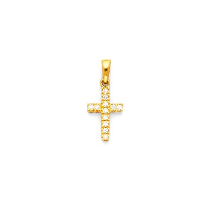 #ad 14K Yellow Gold Cross Cubic Zirconia Religious Pendant $64.96