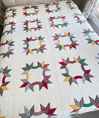 #ad Vintage 16 Point Star Geometric Patchwork Quilt Handmade YY882 $345.00