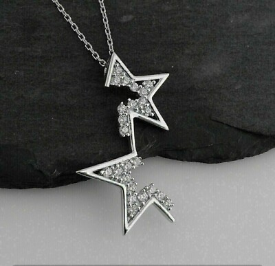 #ad 2 Ct Round Cut Created Diamond Star Shape Pendant Necklace 925 Sterling Silver $87.09