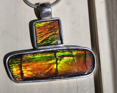 #ad Custom made Sterling Silver Ammolite Pendant with 18quot; sterling .925 snake chain $425.00