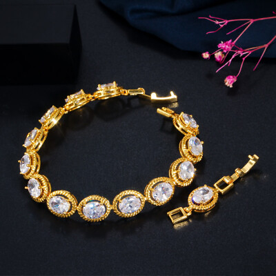#ad Luxury Indian 18k Gold Plated Round Cubic Zircon Bracelet Women Party Jewelry $8.00