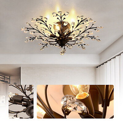 #ad Crystal Branches Ceiling Light Flower Chandelier Pendant Lamp Vintage Fixture $87.78