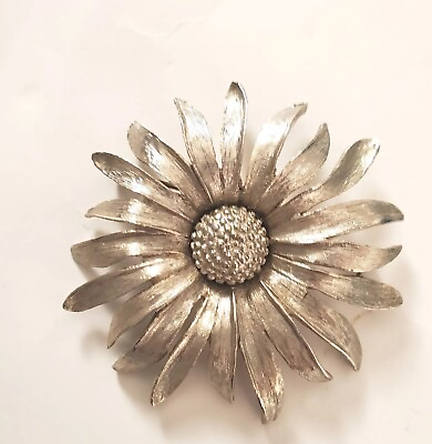 #ad Vintage Sunflower Metal Large Brooch Scarf Hat Pin Flowers $14.99