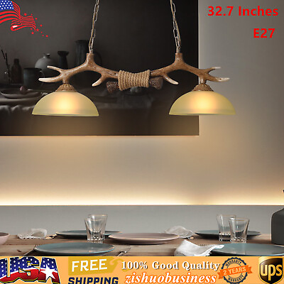 #ad Rustic Cabin Deer Antler Chandelier 2 Light Hunter Lamp Fixture Ceiling Lamp $63.65