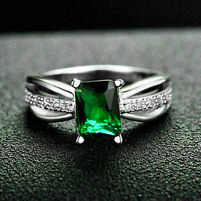 #ad Gorgeous Emerald Cut Green Lab Created Emerald Solitaire Engagement Ring $139.00