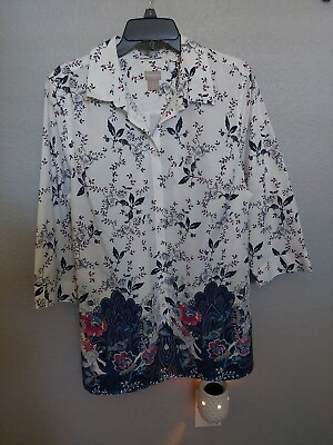 #ad Chicos XL Casual Button Up Shirt Top No Iron Floral Print Women#x27;s 3 4 Sleeve $24.99