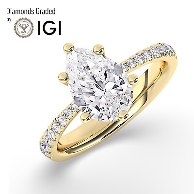 #ad Pear Solitaire 18K Yellow Gold Engagement Ring E VS1 1.50 ctLab grown IGI $1457.30