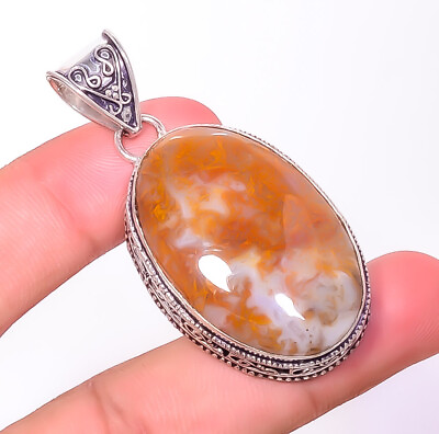 #ad Natural Fine Art Plume Agate 925 Silver Plated Bali Pendant 2.34quot; T2728 $13.80