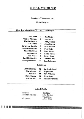 #ad Teamsheet West Bromwich Albion Youth v Barnsley Youth 2011 12 FA Youth Cup GBP 2.00