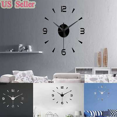 #ad DIY 3D Large Number Mirror Wall Watch Wall Clock Home Decor Modern Art Clock USA $8.59