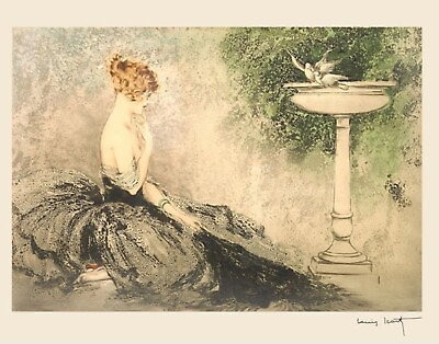 #ad Print Fashion Lady with Doves at Fountain by Louis Icart $4.99