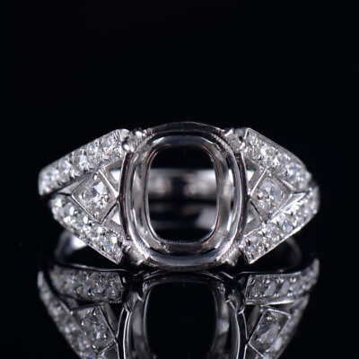 #ad Custom Natural Diamond Women Vintage Ring Setting 14K White Gold Cushion 10×8mm $695.00
