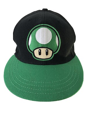 #ad Nintendo Super Mario Brothers Black And Green Mushroom Baseball Cap Hat NWOT $15.98
