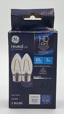 #ad GE Reveal LED HD Light 5w 60w Replacement Dimmable Clear 2 Pack Lightbulbs $9.99
