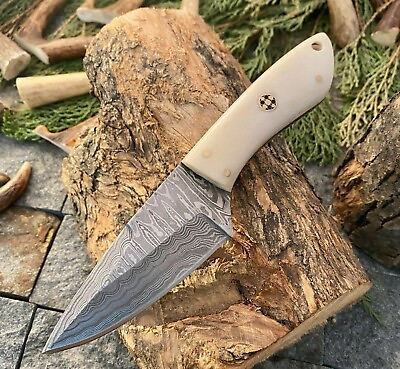 #ad Custom Hand Forged Damascus Steel EDC Hunting Knife Camel Bone Handle $25.59