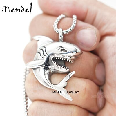 #ad MENDEL Mens Boys Girls Shark Fish Pendant Necklace Stainless Steel Chain Set $11.99