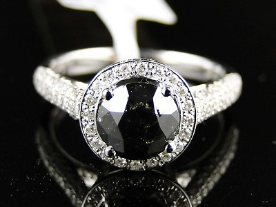 #ad 14K Ladies White Gold White Black Diamond Solitaire Engagementband Ring 2.25 Ct $999.99