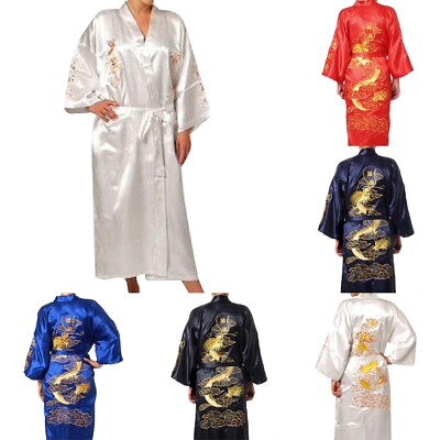 #ad Sleepwear Men Bathrobe M 2XL Navy Blue Nightwear Pajamas Red Bath Robe $35.42