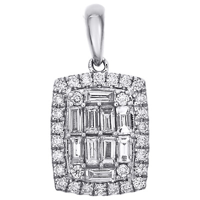 #ad 14K White Gold Round amp; Baguette Diamond Rounded Rectangle Halo Pendant 1 2 CT. $795.00