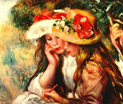 #ad Two reading girls in a garden by Pierre Auguste Renoir art painting print $7.19