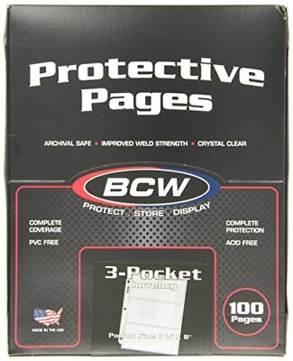 #ad 100 BCW 3 Pocket Currency Size Binder Pages Collectible Trading Card Albums Toys $25.05