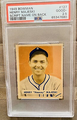 #ad 1949 Bowman Henry Majeski Philadelphia Athletics PSA 2.5 #127 Scripted Name Back $29.99