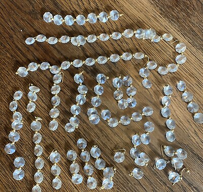 #ad #ad Antique Vintage Lot Crystal Cut Glass Chandelier Prisms Octagon Beads Brass Wire $28.00