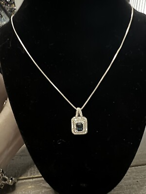 #ad Beautiful sterling silver Blue CZ Square Pendent amp; 24” Snake Chain 925 $55.00