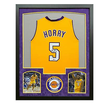 #ad Robert Horry Signed Los Angeles Yellow Custom Suede Matte Framed Basketball Jers $339.95