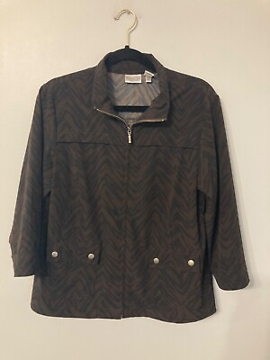 #ad ZENERGY by Chicos Jacket Size 1 Black Brown Anima Print Lightweight Neutral Med $20.00