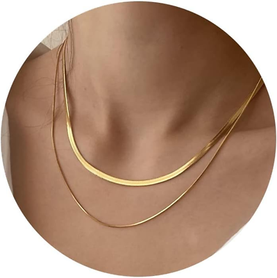 #ad 14K Gold Silver Plated Snake Chain Necklace Herringbone Necklace Gold Choker Nec $20.63