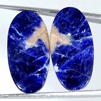 #ad 16.00Cts Natural Blue Sodalite Loose Gemstone Cabochon Oval Pair 12x23x4mm $6.99