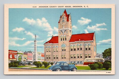 #ad Postcard County Court House Anderson South Carolina Vintage Linen K19 $4.49