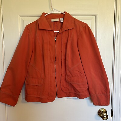 #ad Chicos Jacket Zip Coral Salmon Casual Jacket Women’s Size 2 Or Large $22.99