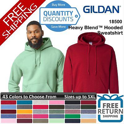 #ad Gildan Men Heavy Blend Hooded Sweatshirt Pouch pocket Classic Up To 5XL 18500a $22.39