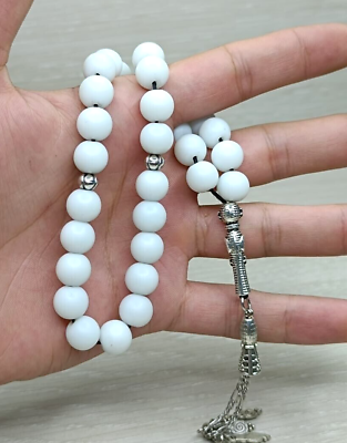#ad Islamic Rosary Vintage Antique of Precious Stones 33 Beads White Color Tasbih $18.00