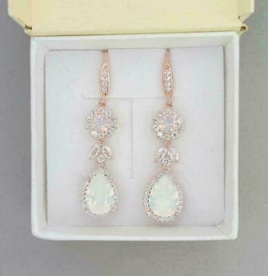 #ad 8Ct Pear Lab Created Opal Drop Dangle Women Earrings 14k Rose Gold Plated Silver $127.20