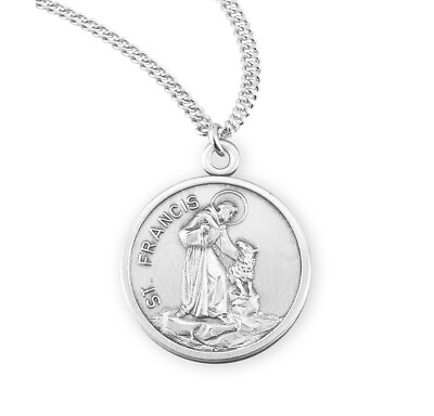#ad Saint St Francis Round Sterling Silver Medal Pendant with 20 Inch Chain Necklace $67.88