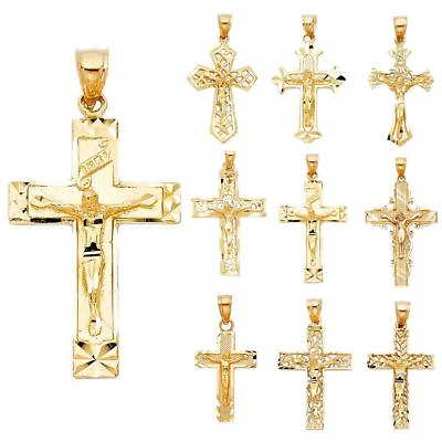 #ad 14K Real Yellow Gold Jesus Crucifix Cross Religious Pendant Cross For Woman Men $93.37