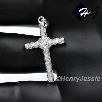 #ad MEN WOMEN SOLID 925 STERLING SILVER ICY BLING CZ 3D SILVER CROSS PENDANT*SP13 $28.99