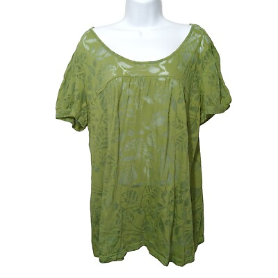#ad APT.9 blouse womens size XL green embossed floral short sleeve cotton blend $9.74